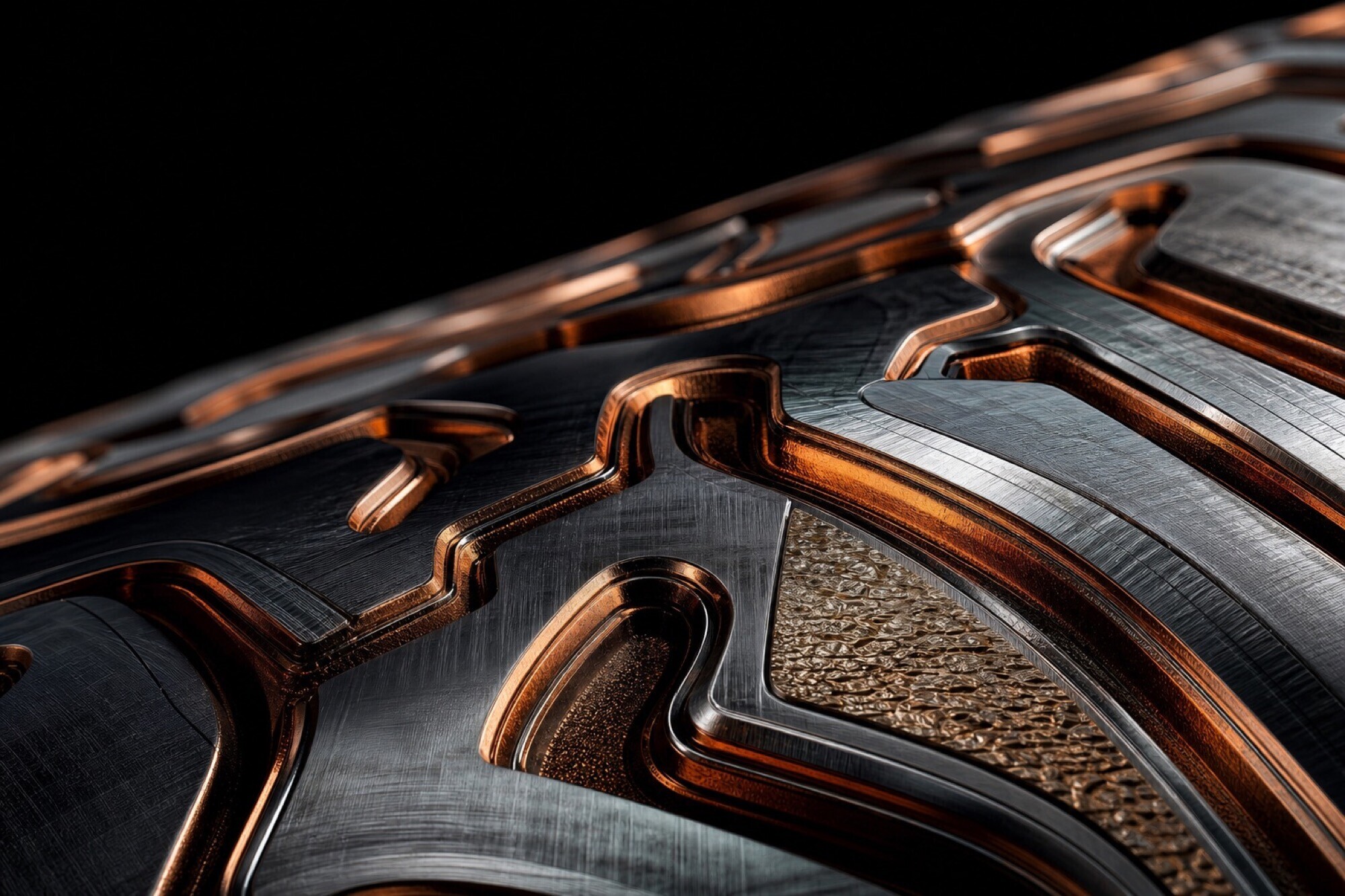 Engineered metallic surface topography under museum light